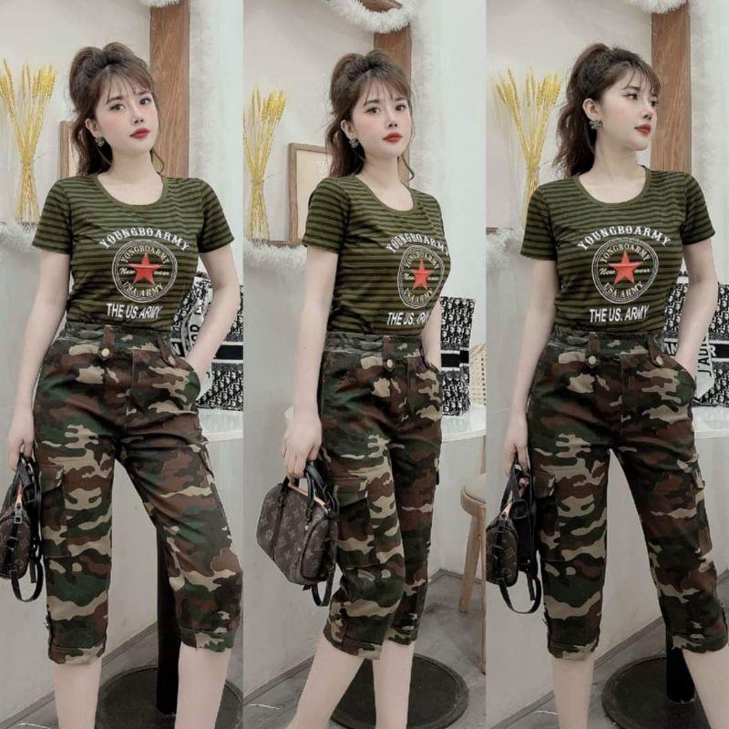 Bộ đồ lính lửng áo thun quần kaki