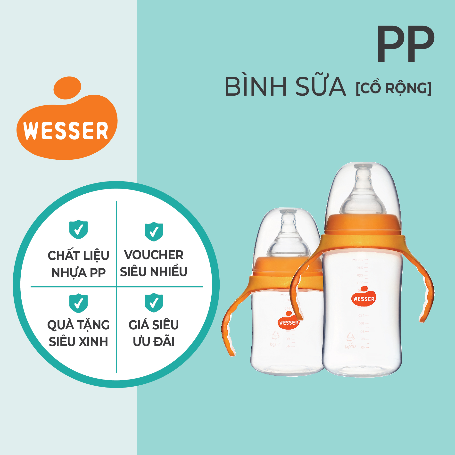Bình Sữa Cổ Rộng Pp Wesser 180Ml260Ml - 180Ml
