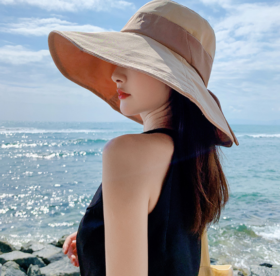 Mũ rộng vành thắt nơ phong cách Hàn, nón chống nắng vành to thời trang