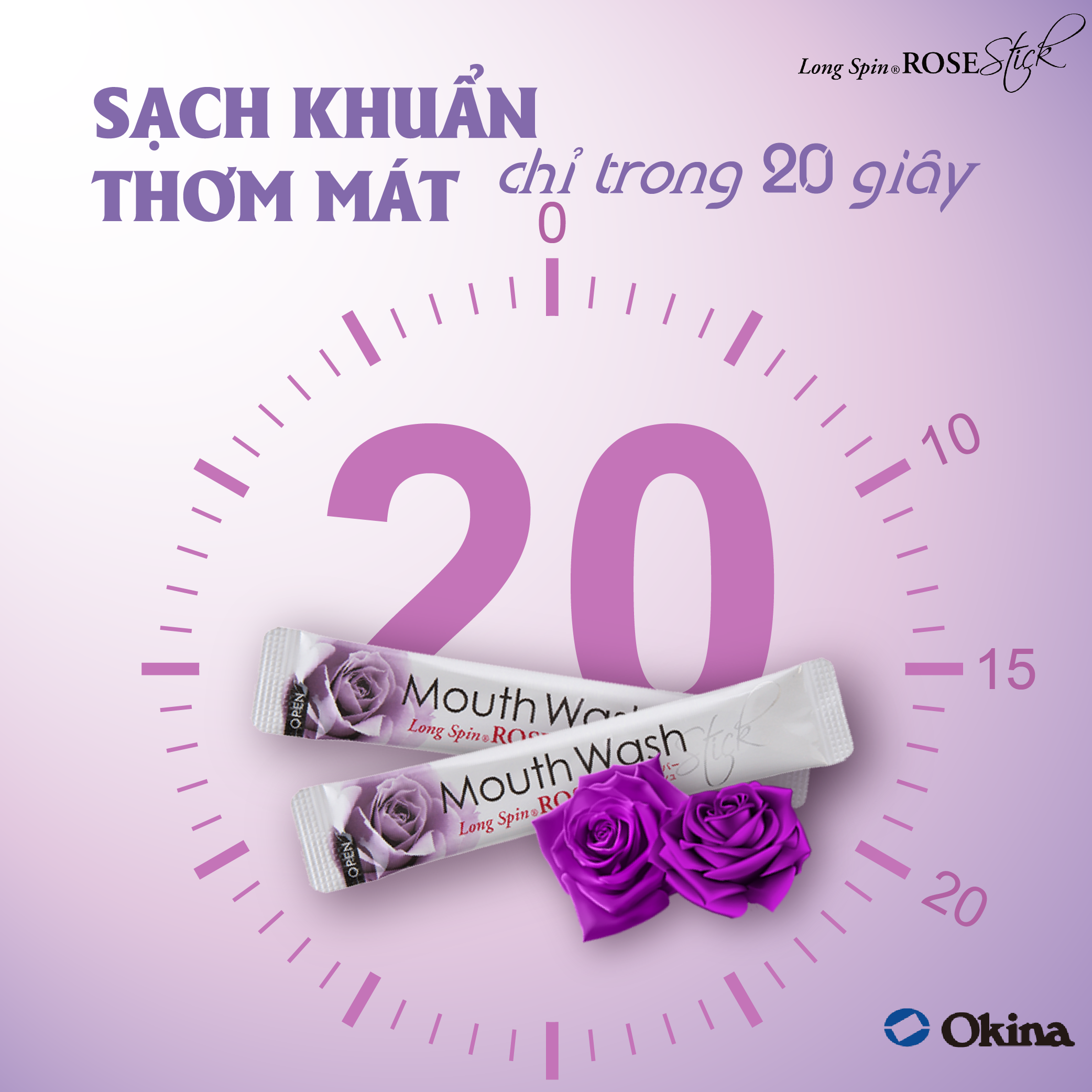 Nước súc miệng dạng thanh LONG SPIN ROSE Nhật Bản hương Hoa Hồng – Combo 10 thanh x 10ml