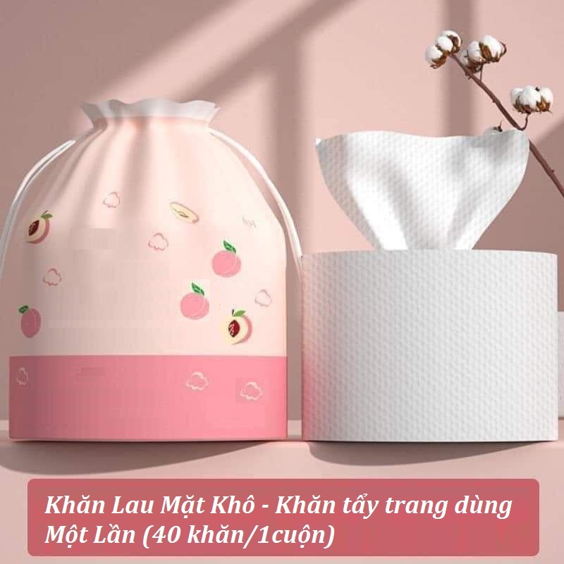 Cuộn 40 khăn lau sạch đồ vật, khăn lau mặt, khăn lau tẩy trang chất liệu cotton đa năng - túi đựng màu hồng