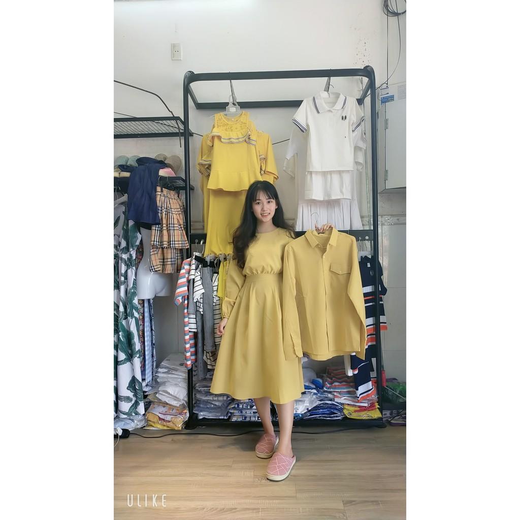 Áo đôi áo cặp Áo đôi nam nữ đẹp Set váy sơ mi đôi màu trắng và vàng Hàn Quốc AV89