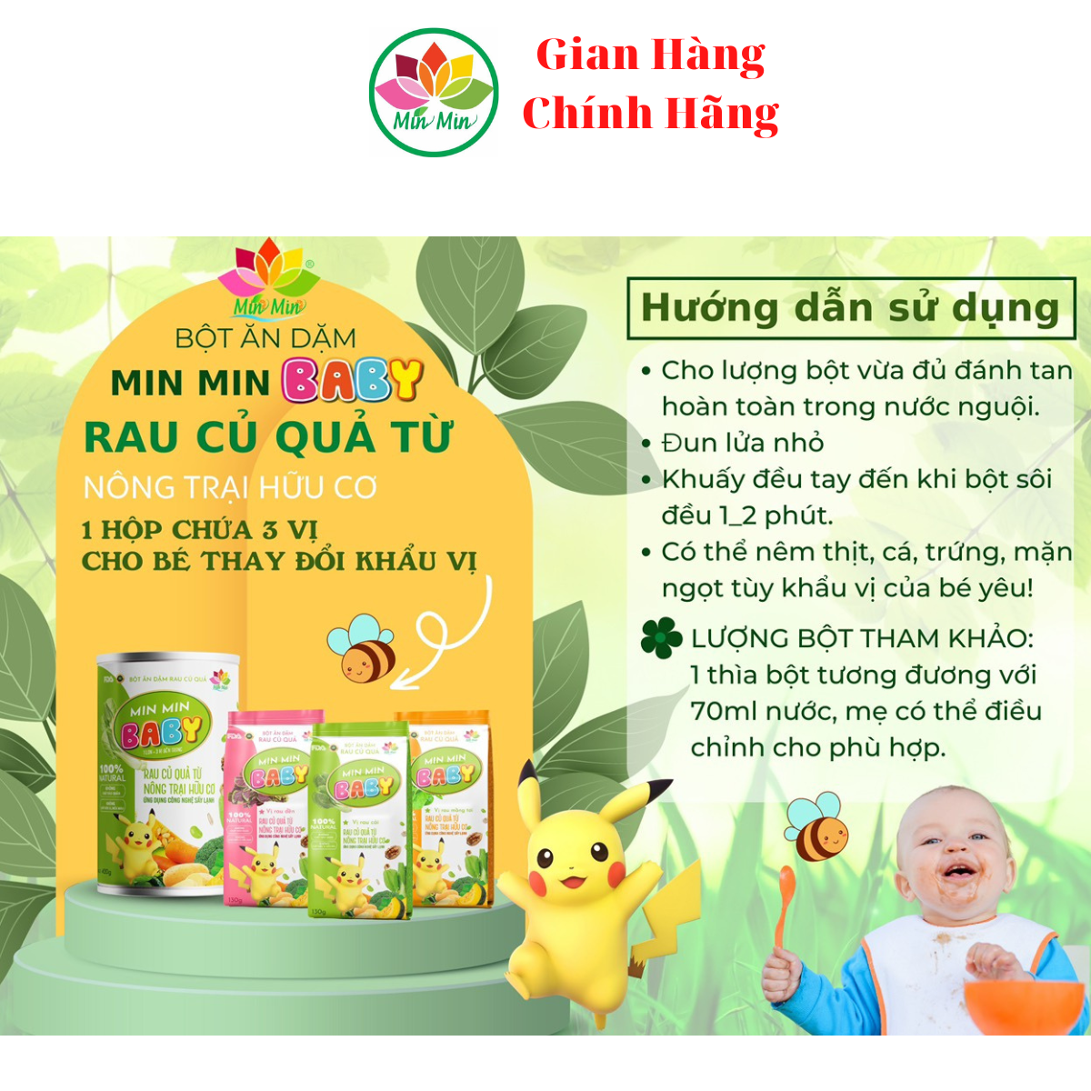 1 Hộp  Bột Ăn Dặm Rau  Củ Quả Min Min Baby - Bột Ăn Dặm Cho Bé Ăn Ngon _ Tăng Cân Tốt _ 1 Hộp Tích Hợp 3 Gói Với 3 Vị Rau Củ Quả