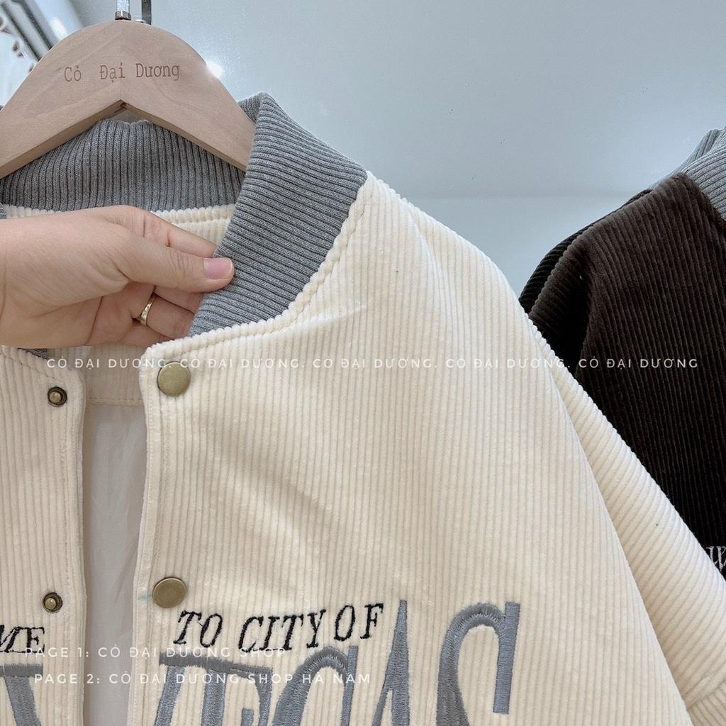 Áo Khoác Bomber Thêu LASVEGAS Nhung Tăm 2 Dày Dặn Form Unisex Nam Nữ