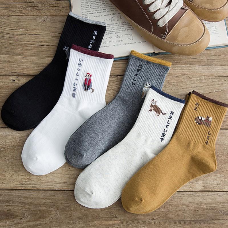 Vớ cổ cao họa tiết hoạt hình cho nữ bằng vải cotton