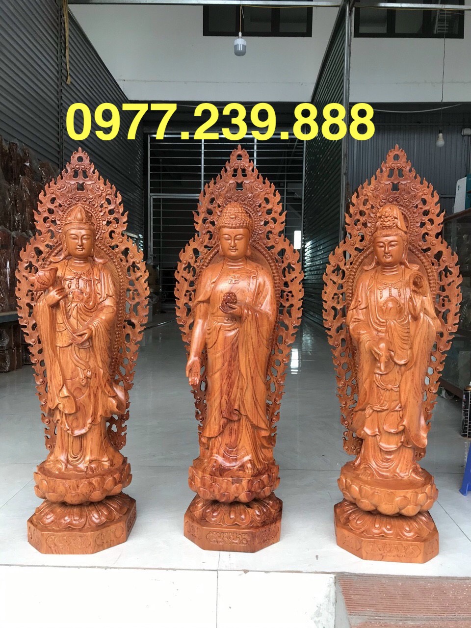 tượng tam thánh gỗ hương 30cm