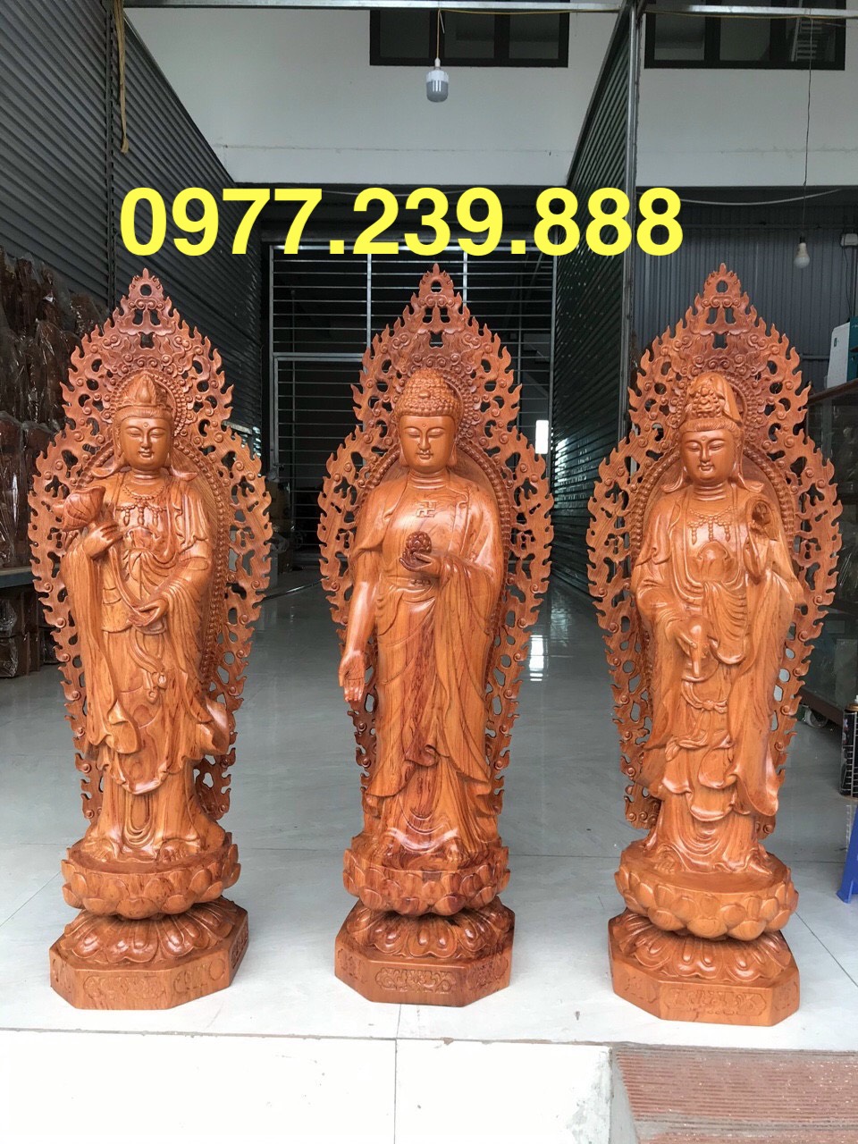 Tượng tam thánh gỗ hương 50cm