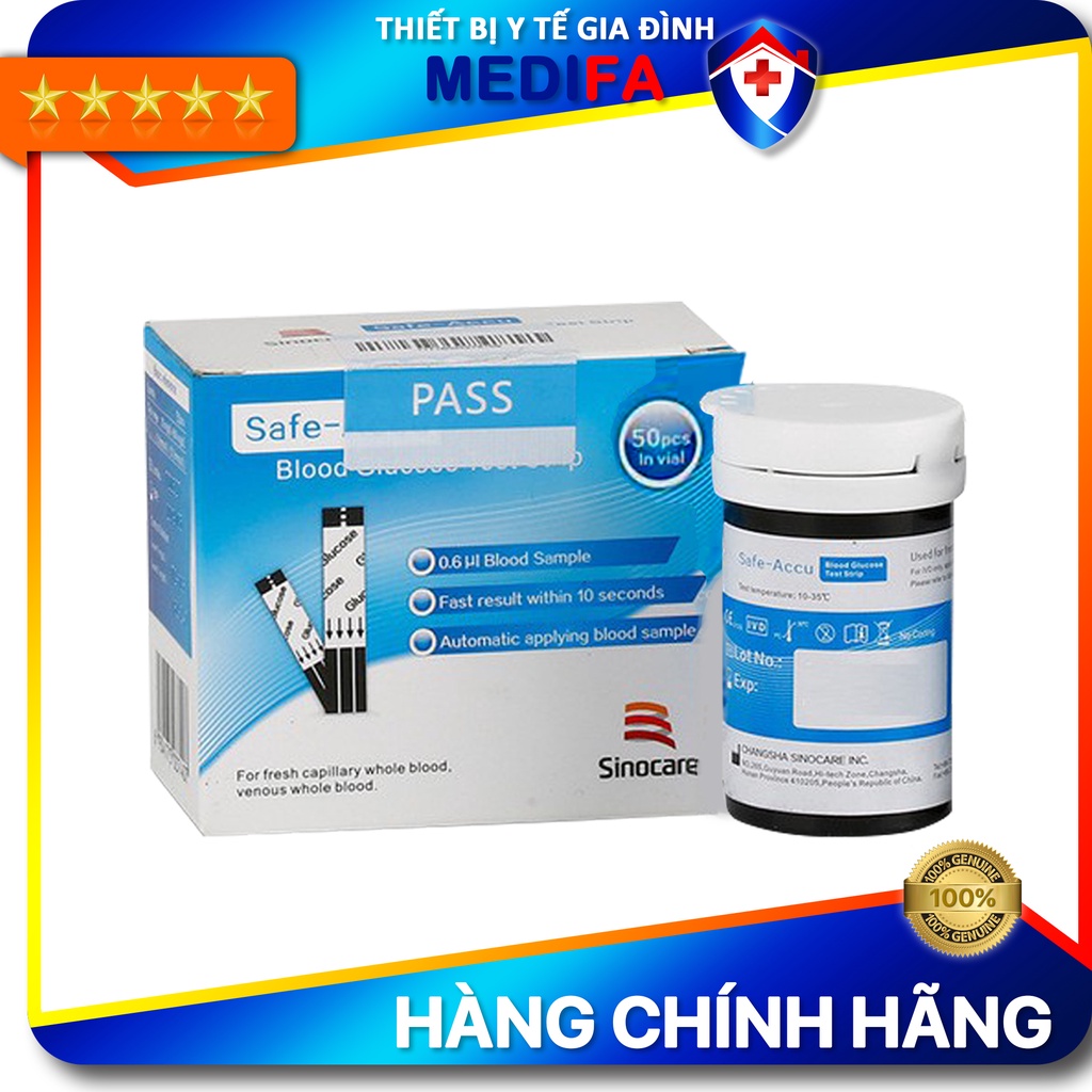 Combo 50 Que Thử Đường Huyết Safe-Accu & 50 Kim Chích Máu Chuẩn Chính Hãng Sinocare, Date Xa