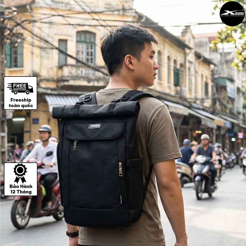 Balo du lịch Xbags Dark Bear 1202 nắp cuộn màu đen