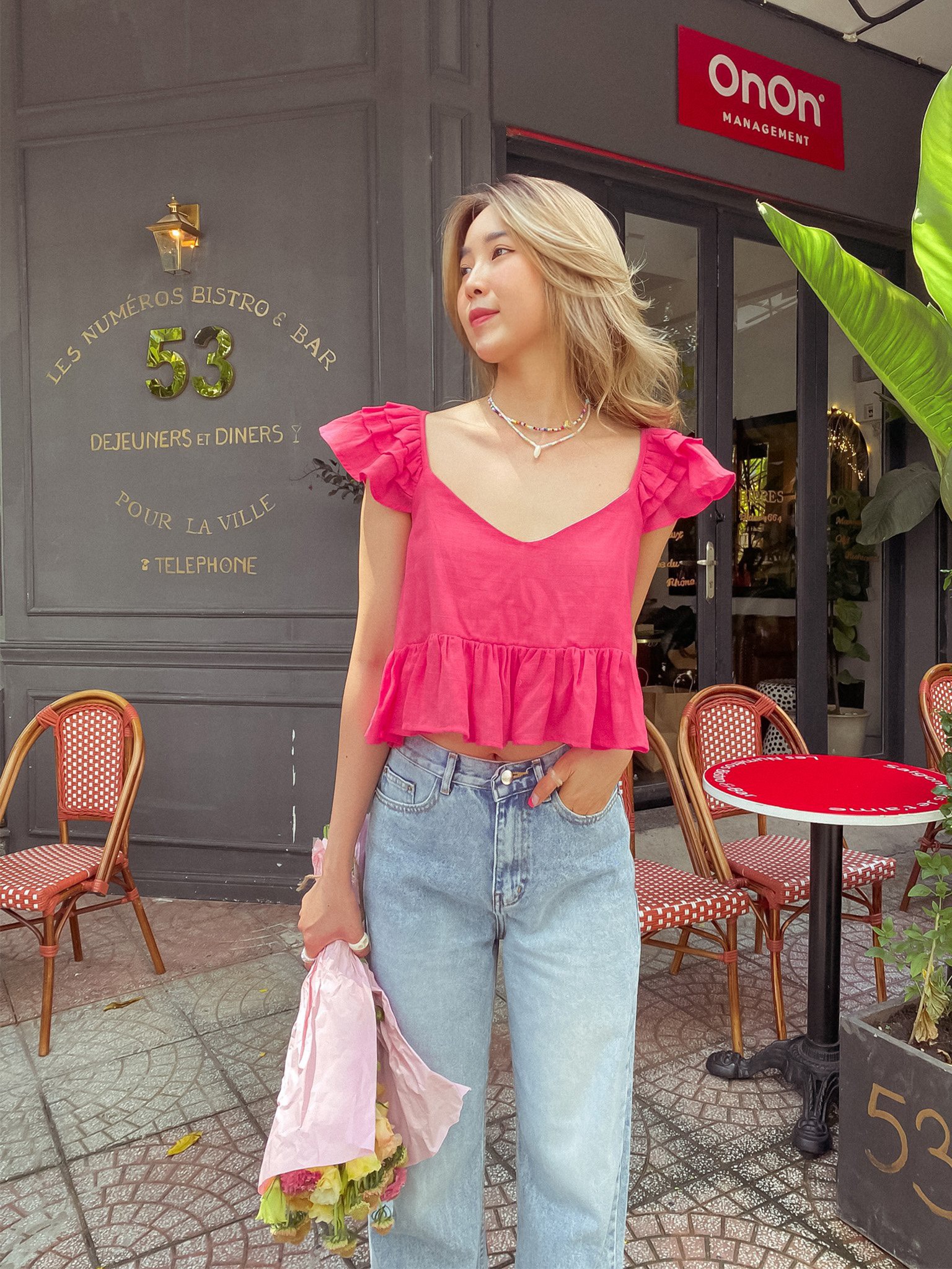 Áo croptop hồng tay bèo Holly Top Gem Clothing SP060639