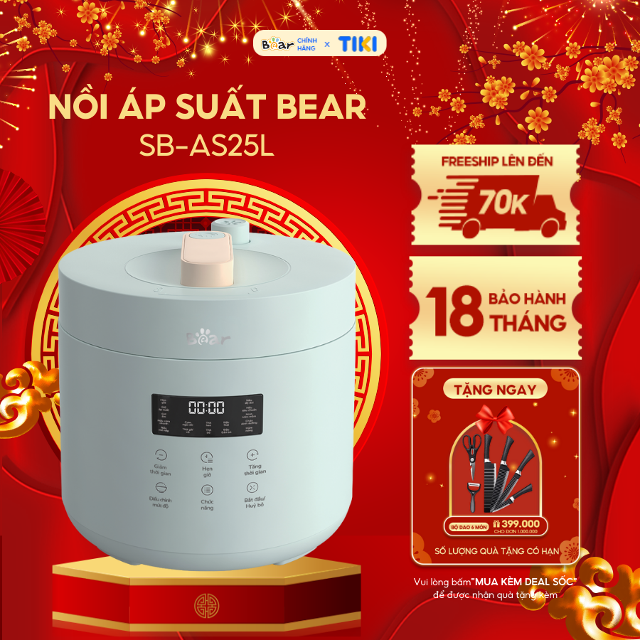 Nồi Áp Suất Điện Bear Đa Năng Thông Minh Tích Hợp Nhiều Chế Độ Nấu Hẹn Giờ Đến 24 Giờ An Toàn Cho Sức Khỏe SB-AS25L- Hàng chính hãng