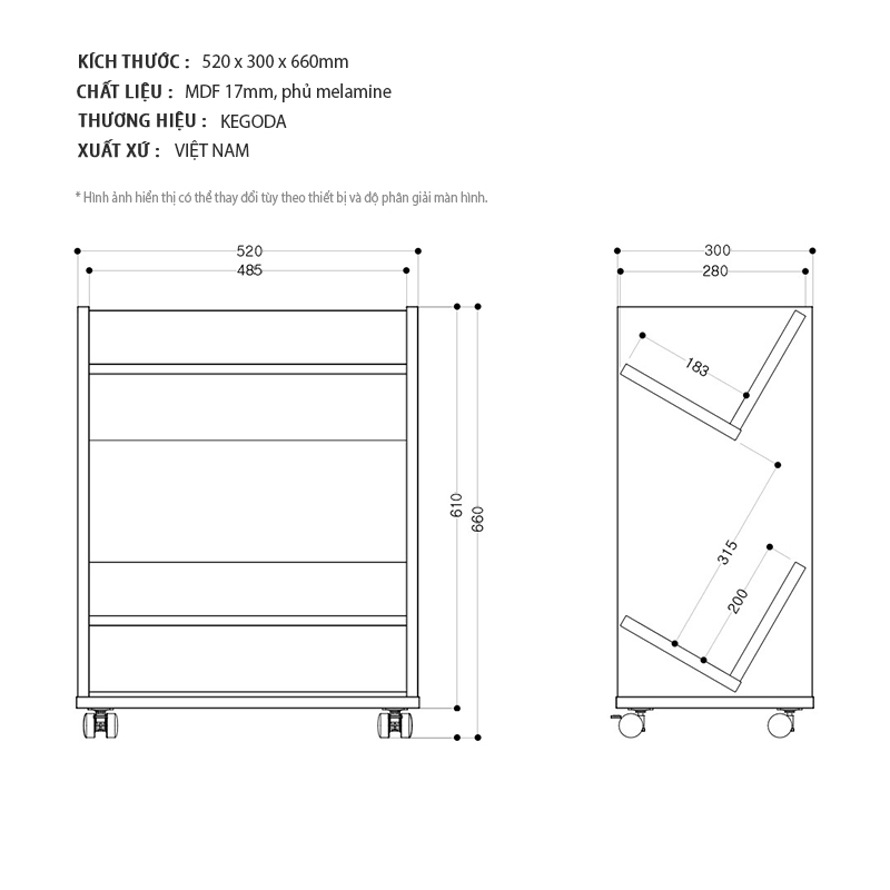 Giá Sách 2 Tầng Có Bánh Xe Di Chuyển (Có Thể Tháo Rời) Thương Hiệu KEGODA