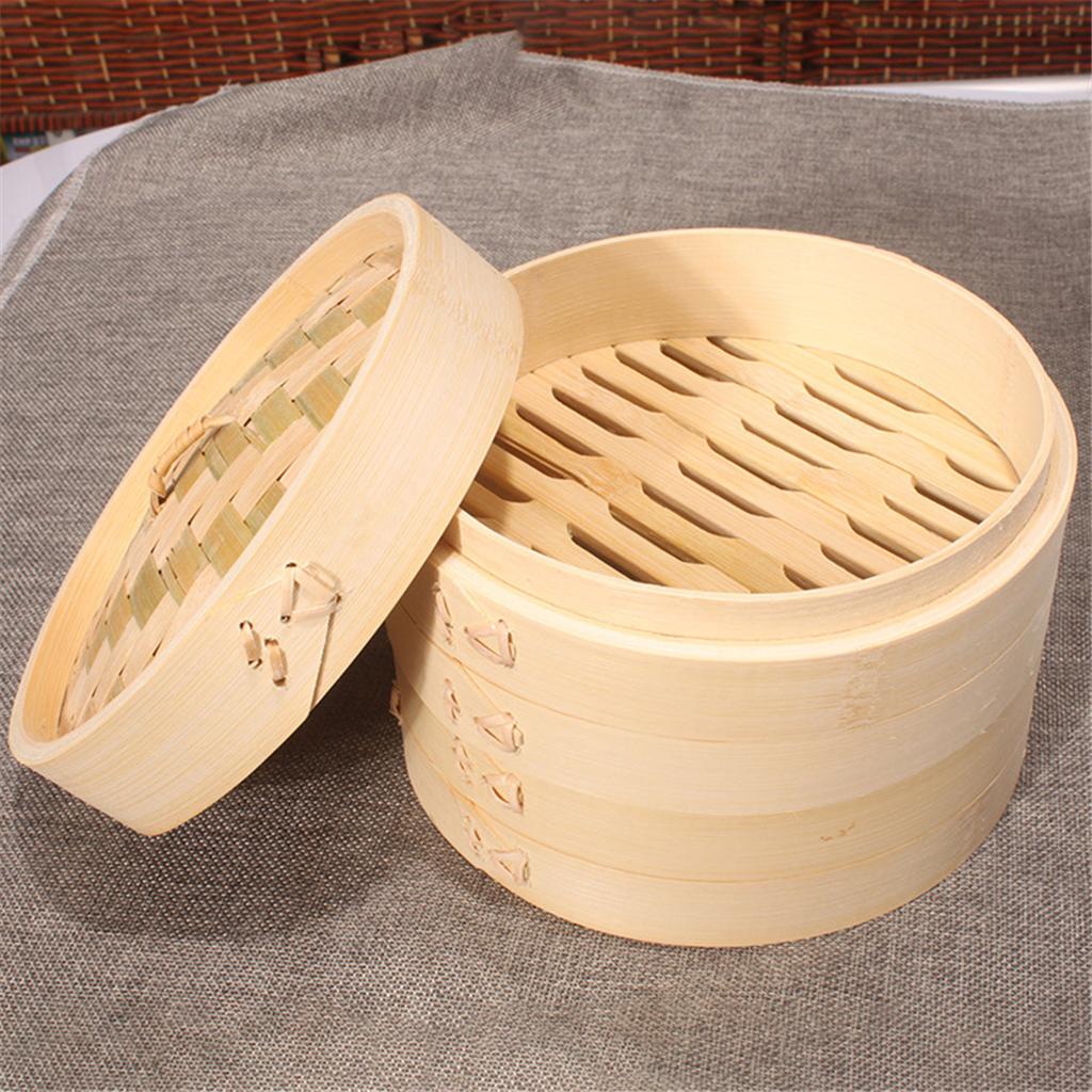3x Bamboo Steamers with Lid for Asian Cooking Vegetables   Cookware