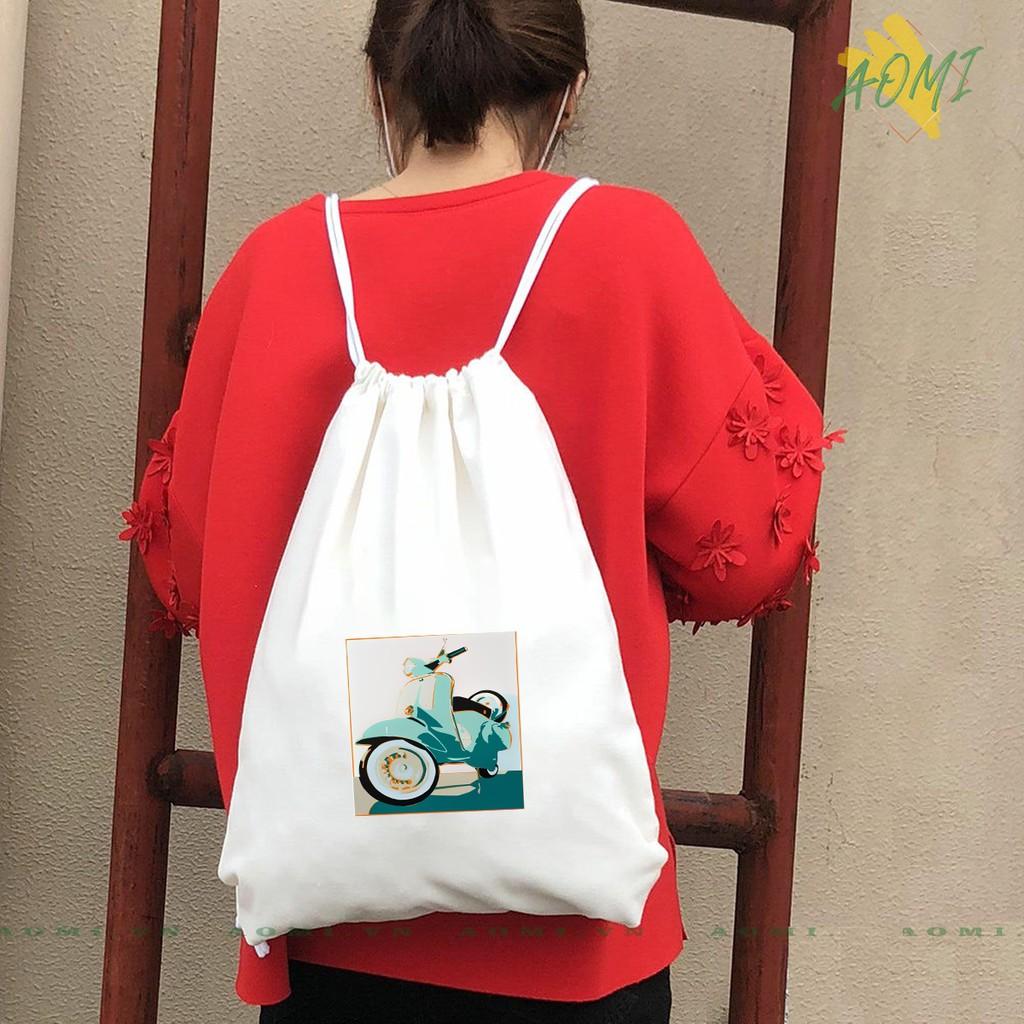 BALO VESPA MINI AOMIVN DÂY RÚT NHỎ XINH UNISEX CHẤT CANVAS THỜI TRANG CUTE XINH ĐẸP TIỆN ÍCH DẠO PHỐ DU LỊCH