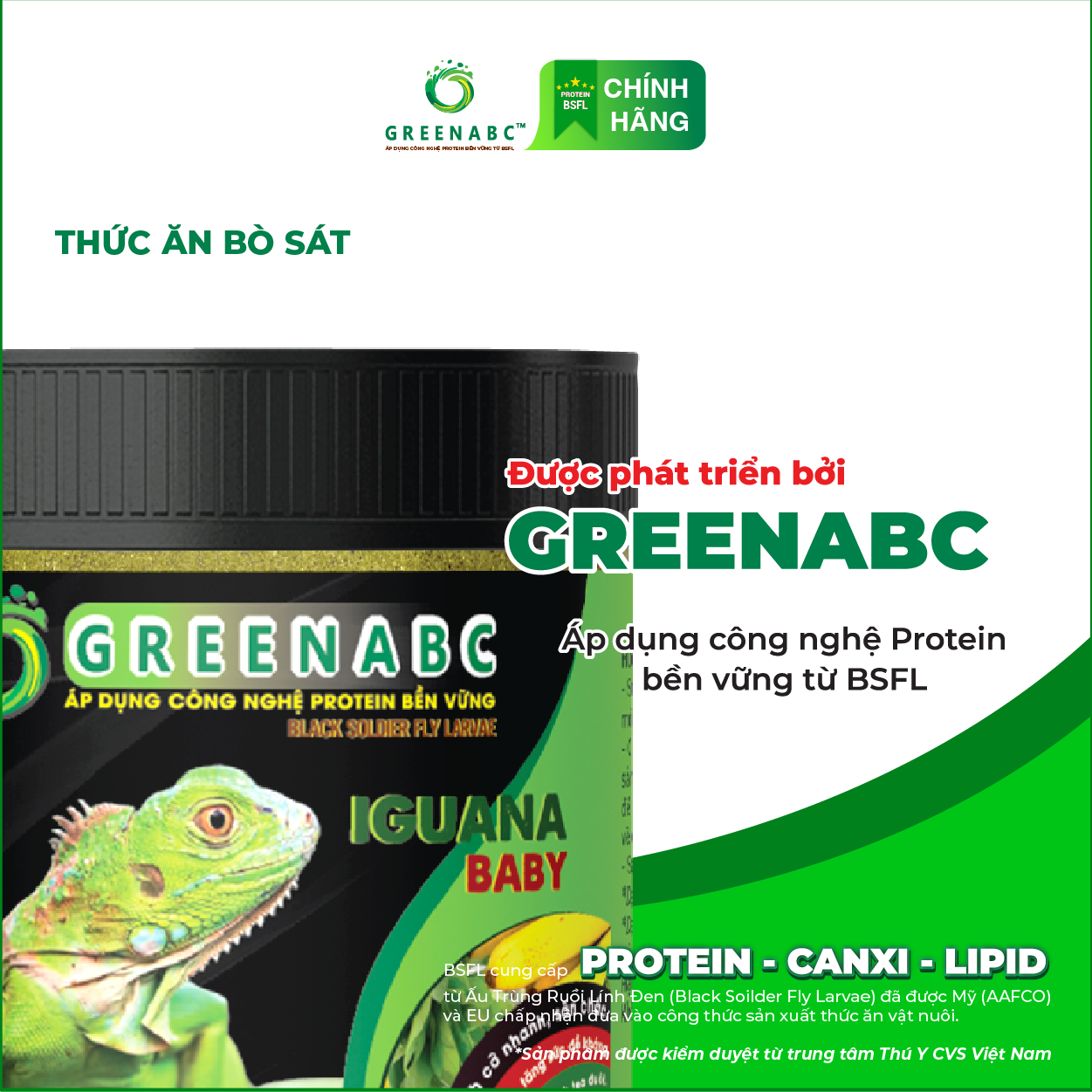 Thức ăn bò sát Iguana Baby - GREENABC dùng cho Rồng Nam Mỹ từ mới nở cho đến 9x giúp tăng kích thước, lên màu đẹp, phòng chống MBD, teo đuôi – Hộp 230g