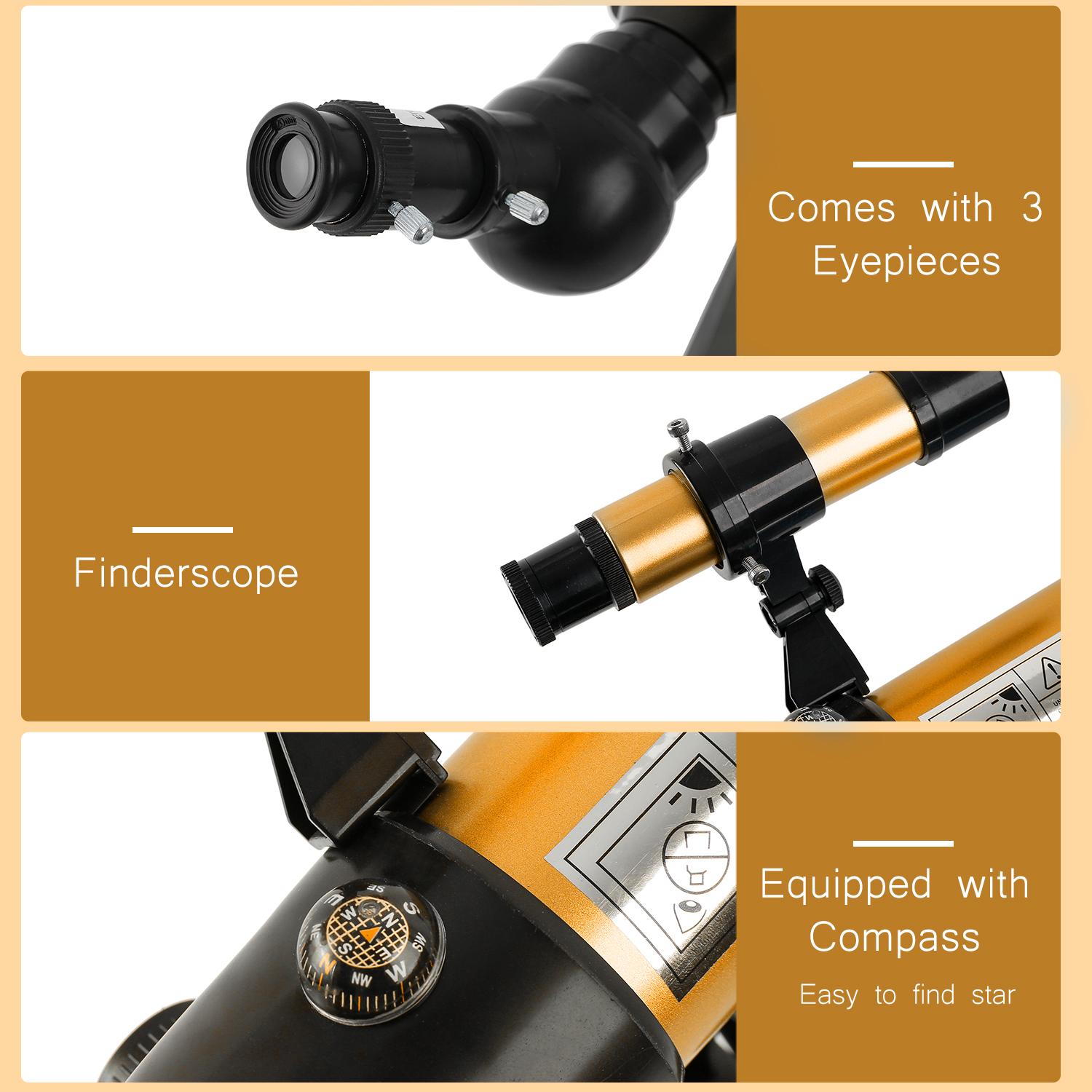 Astronomical Telescope 90X HD Monocular Telescope Refractor Spotting Scope Beginner Kids Telescope with 5×24 Finder