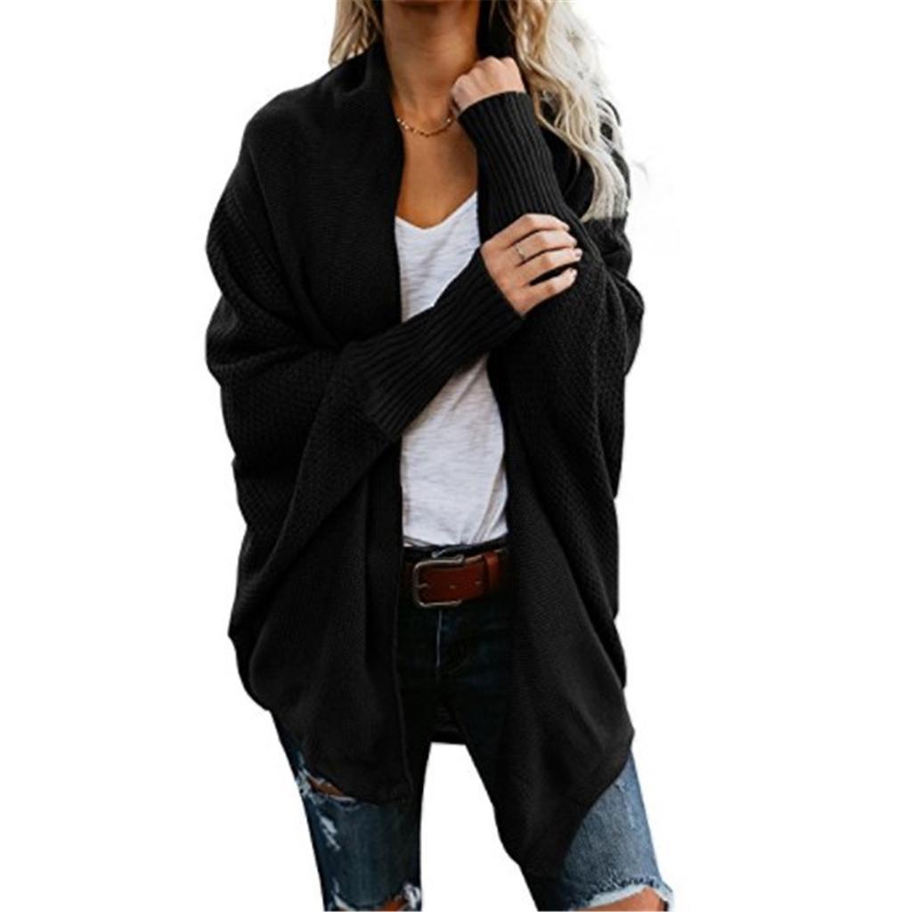 Womens Solid Cardigan Slouchy Loose Sweater Batwing Long Sleeve Chunky Knitted Front Open Outwear