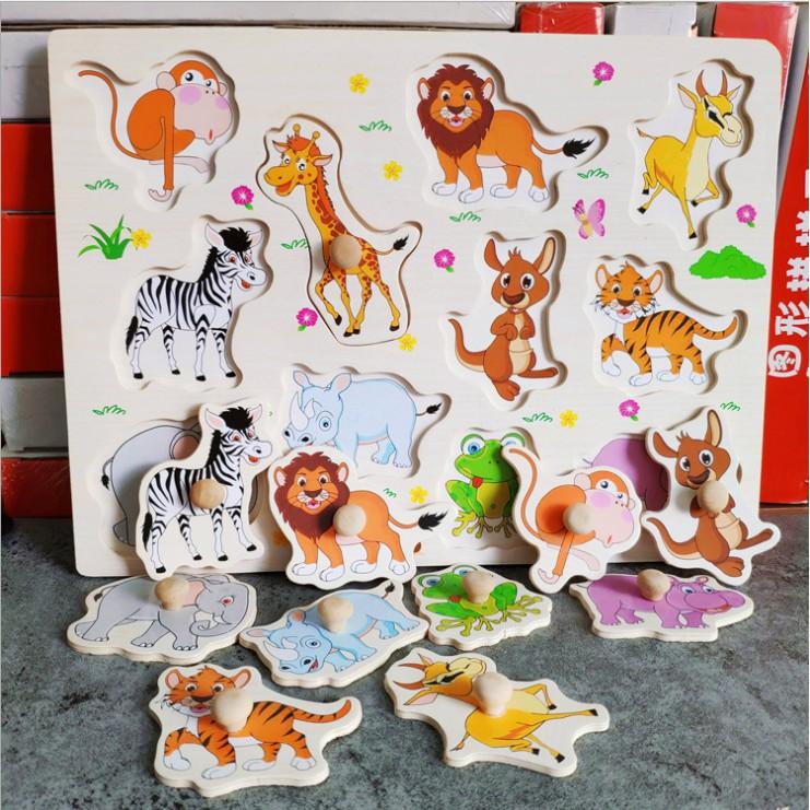 Bảng ghép hình núm gỗ nhiều chủ đề cho bé