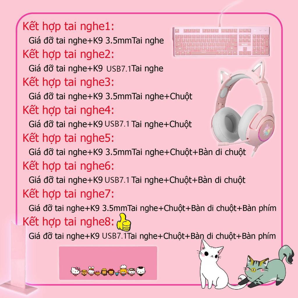 Hot Sale ONIKUMA K9 màu hồng Tai nghe chuột bàn phím Bộ đồ tai nghe mèo RGB Mic chống ồn tai nghe chụp tai chơi game