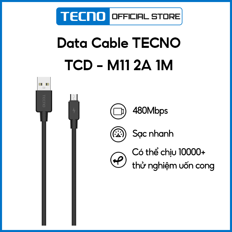 Dây cáp sạc Micro USB Tecno TCD-M11 2A Chiều dài 1m - Hàng Chính Hãng