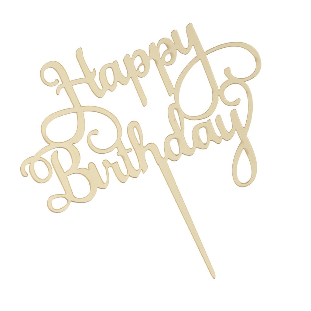 2xAcrylic Happy Birthday Cake Topper Party Supplier Gold