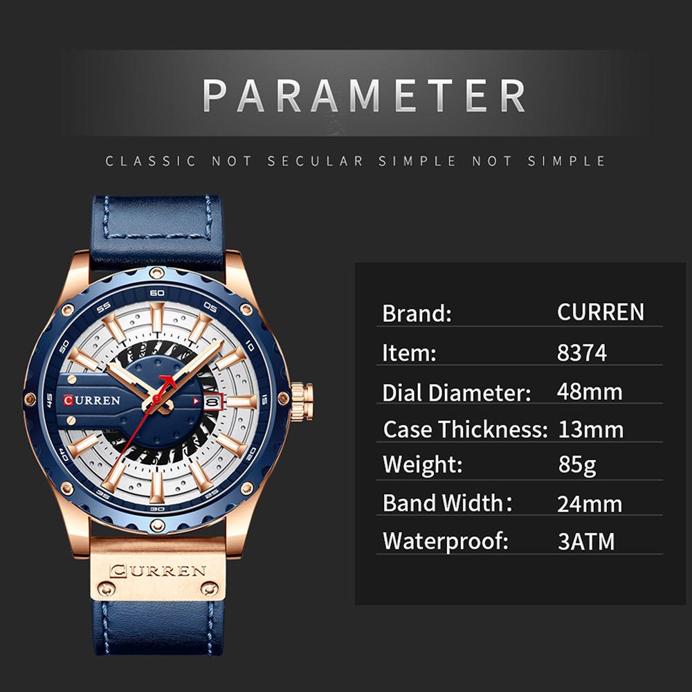 Đồng hồ đeo tay thời trang dây da 3ATM CURREN Men Quartz