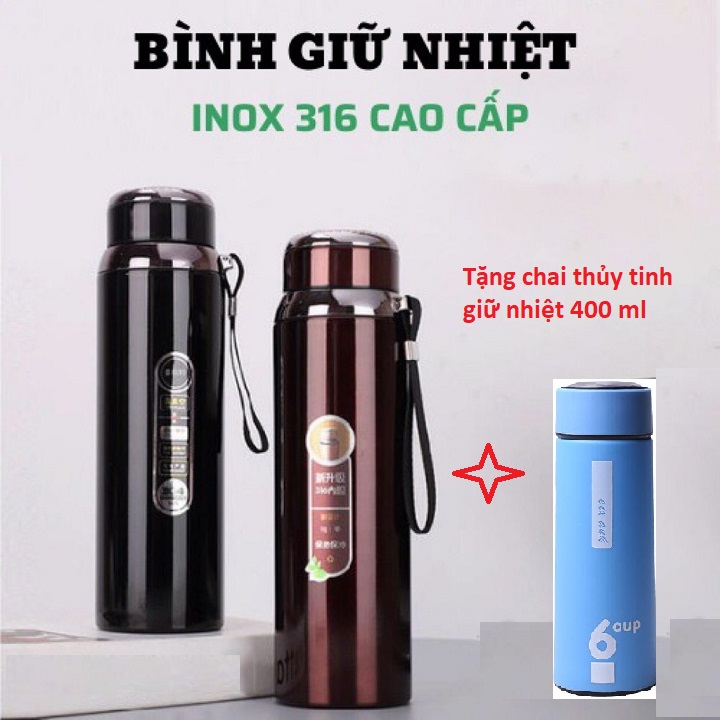 Mua Bình Giữ Nhiệt inox 316 cao cấp Tặng Chai Thủy Tinh giữ nhiệt 500 ML