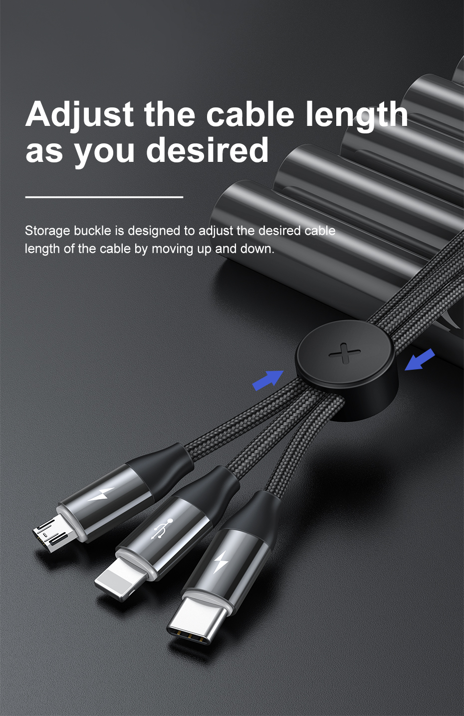 Cáp sạc nhanh 3 đầu Baseus Car Co-sharing (Lightning + Micro USB + Type-C) dài 1M - Hàng chính hãng