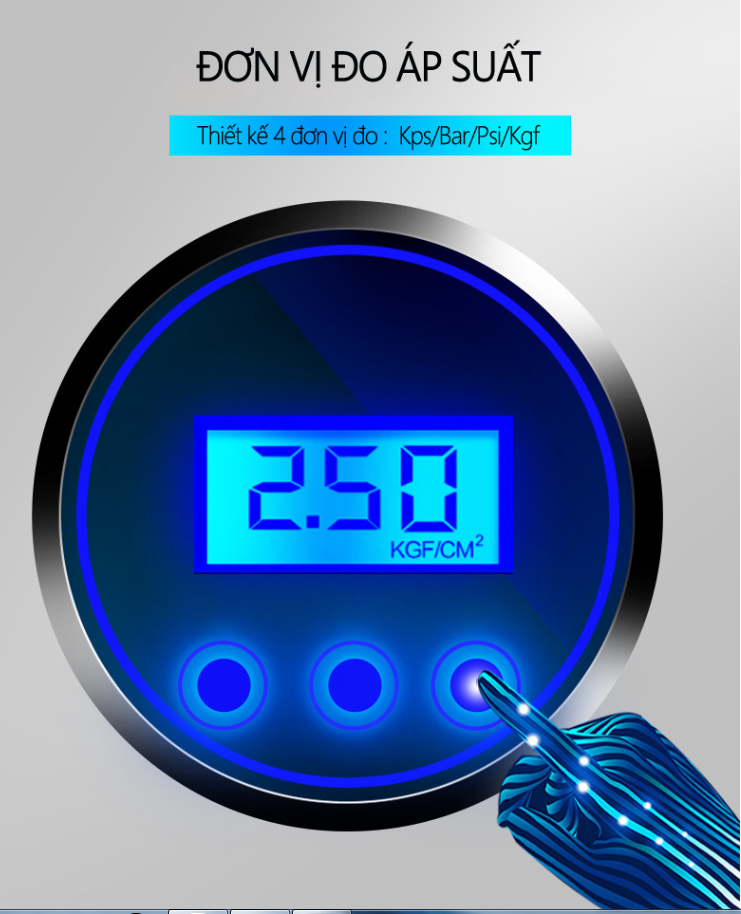 Máy bơm lốp ô tô điện tử R-5501 cao cấp- Có chế độ đèn LED chiếu sáng khi gặp sự cố