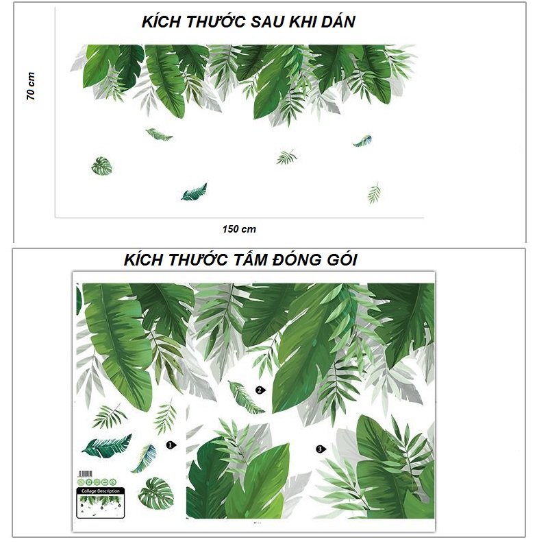 Decal dán tường Giàn lá xanh 3D phong cách Hàn Quốc DCX062 (70 x 150cm)