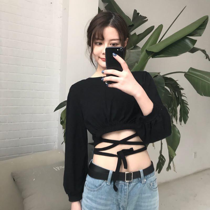 Áo thun nữ tay dài cổ tròn màu trơn