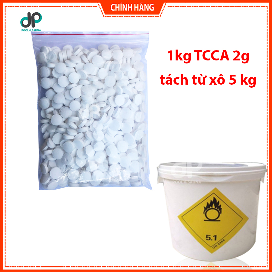 1kg clorine TCCA viên sủi 2g khử trùng đa năng, xử lí nước bể bơi