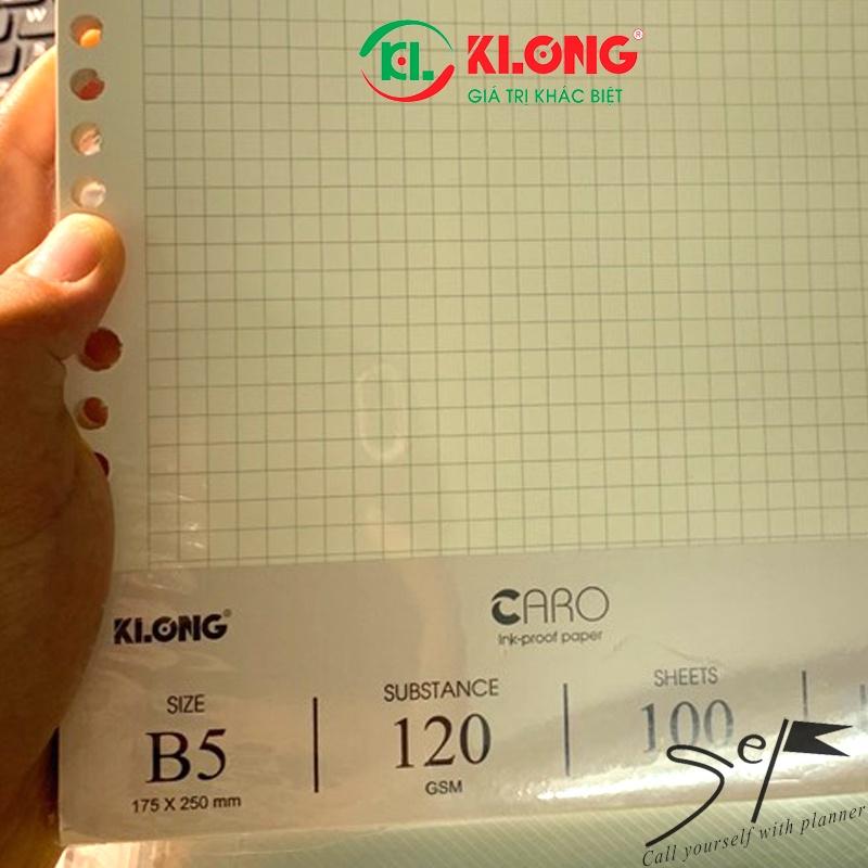 Ruột giấy Klong refill sổ còng Caro, chấm bi 26 lỗ B5 - 100 tờ định lượng 120gsm, planner, bullet journal; MS: 546/547
