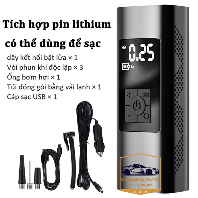 Bơm Lốp Ô Tô - Xe Máy Mini Không Dây CARSUN C3106, Pin Sạc 4000mAh, Áp Suất 150PSI, Có Đèn LED Chiếu Sáng, Đèn Cảnh Báo, Kiêm Sạc Dự Phòng Cao Cấp