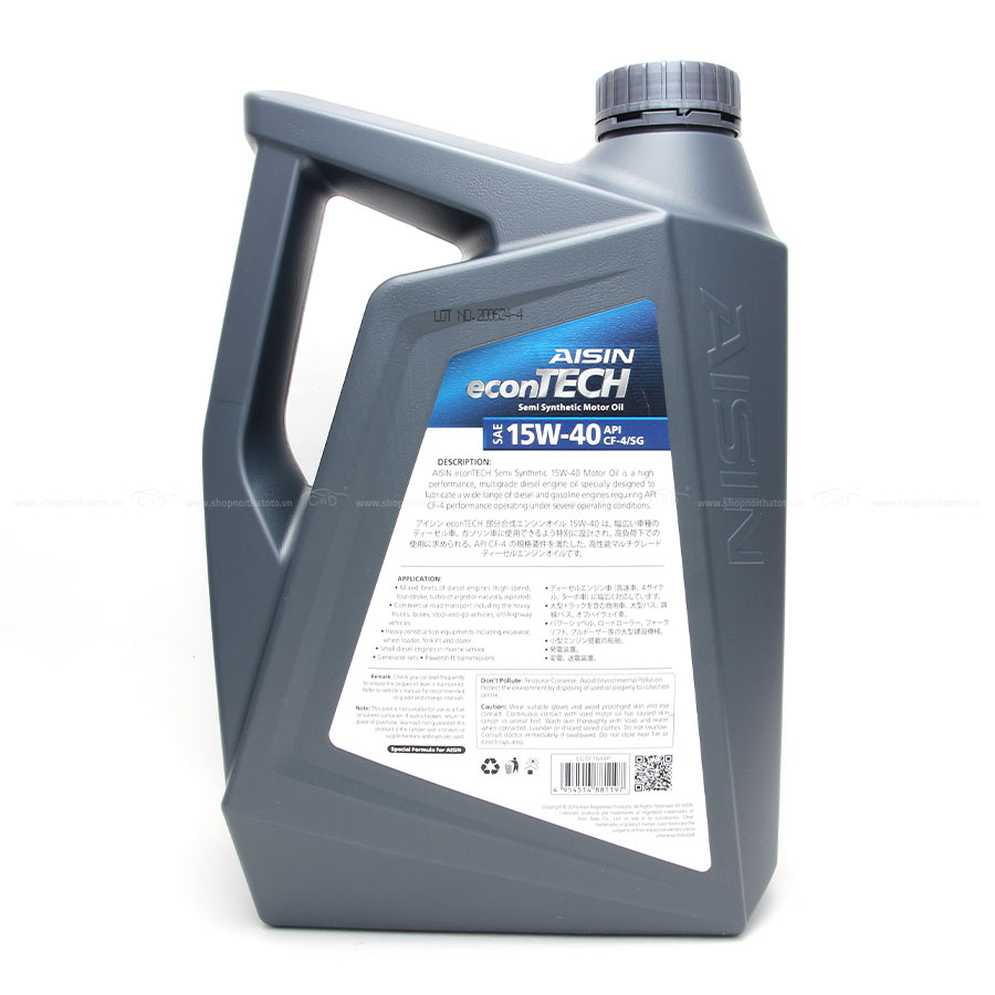 Nhớt Động Cơ AISIN ECSF1544P 15W-40 CF4 / SG Econtech+ Semi Synthetic 4L