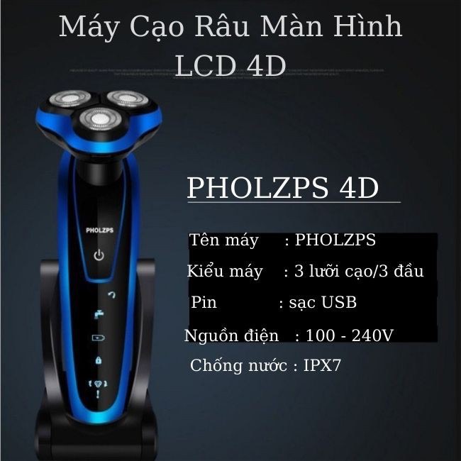 Máy Cạo Râu, Máy Cạo Râu Đa Năng 3 Lưỡi Xoay Chống Nước IPX7 PHOLZPS CAVARA Cao Cấp Chính Hãng