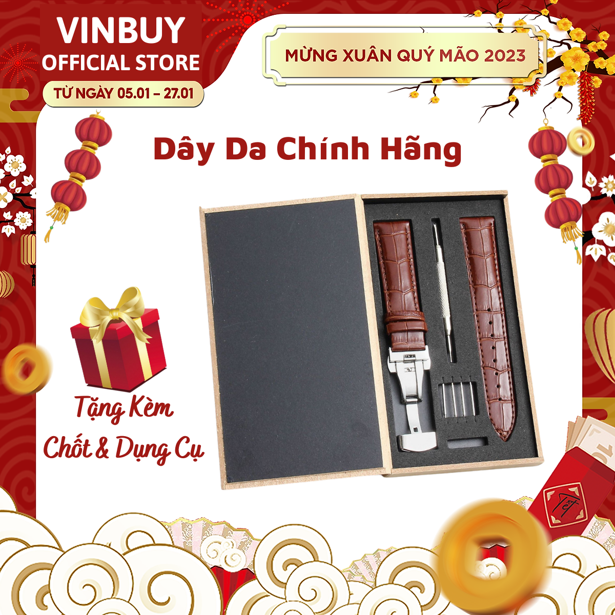 Dây Đồng Hồ Da Bò Khóa Bướm Chống Gẫy Dây Kèm Hộp Đựng Bằng Gỗ Và Dụng Cụ Thay Dây – Chính Hãng VinBuy