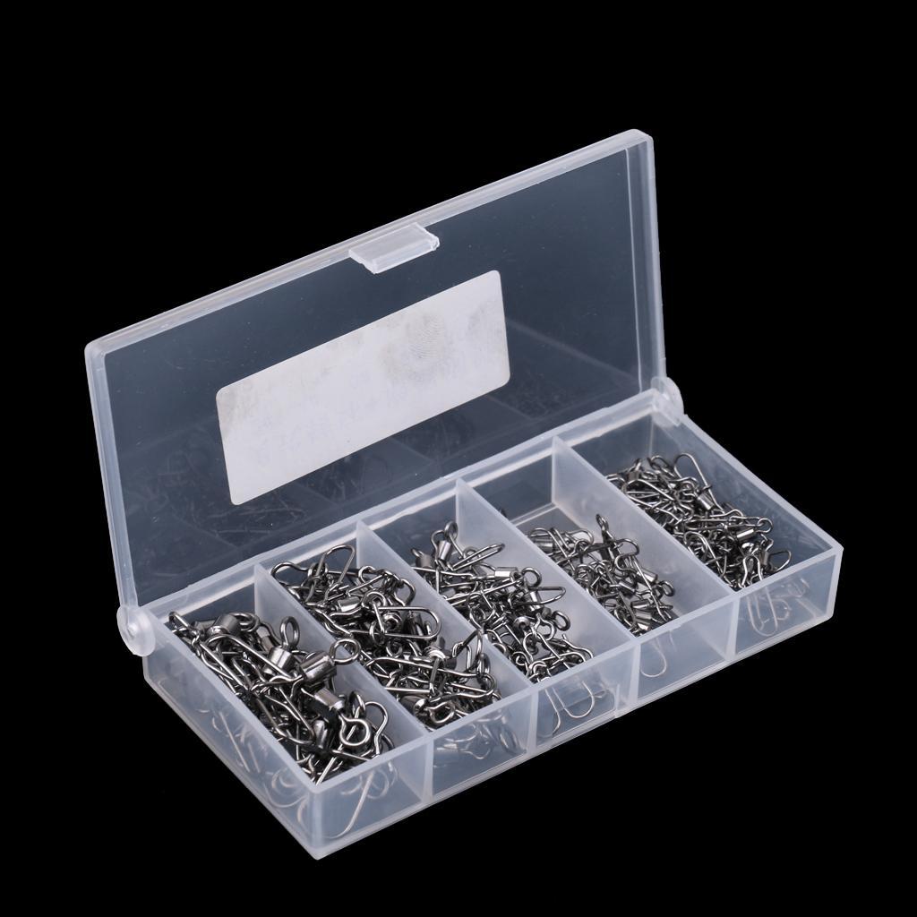 95Pcs/Box Fishing Swivels with Snaps Rolling Swivel Connector Hooked Snaps