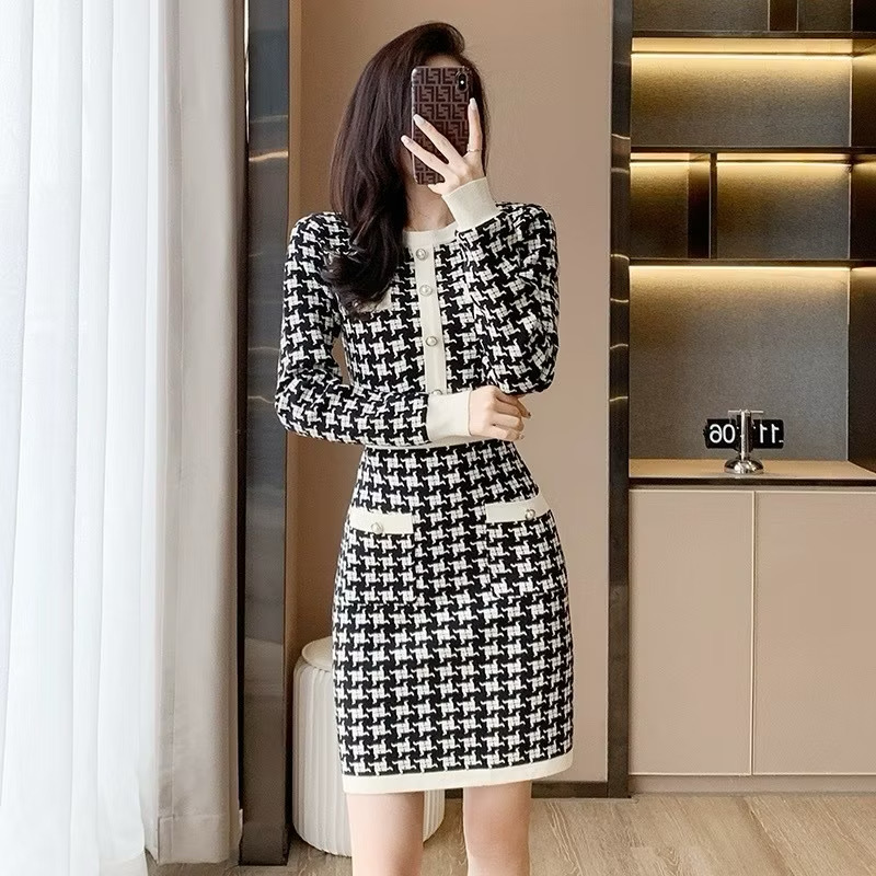 Váy thời trang quảng châu len dệt cao cấp ôm body