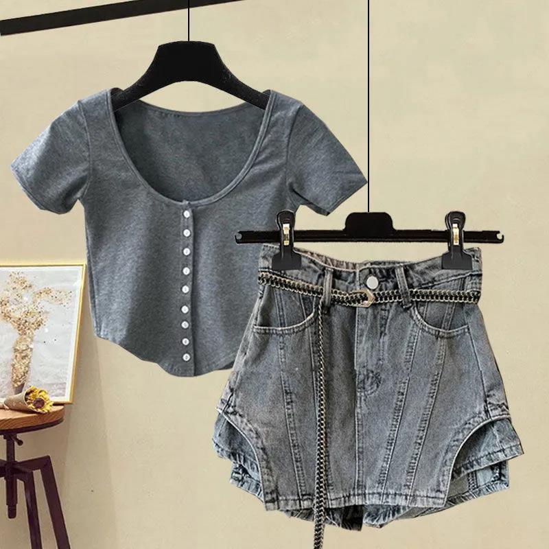 Set Áo Khoác Denim + Quần Short Plus Size Thời Trang Nữ