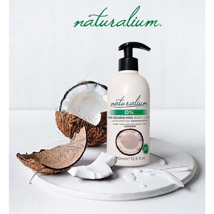 Sữa dưỡng thể NATURALIUM Skin Nourishing Body Lotion hương dừa 370ml giúp tái tạo da, chống lão hóa & dưỡng da căng mịn