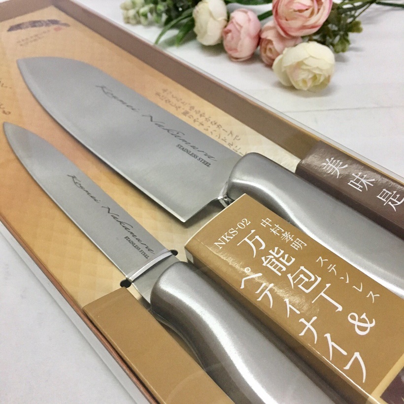 Set 2 chiếc dao làm bếp Nakamura , làm từ thép chống gỉ sét, chống ăn mòn, không chứa thành phần độc hại - nội địa Nhật Bản