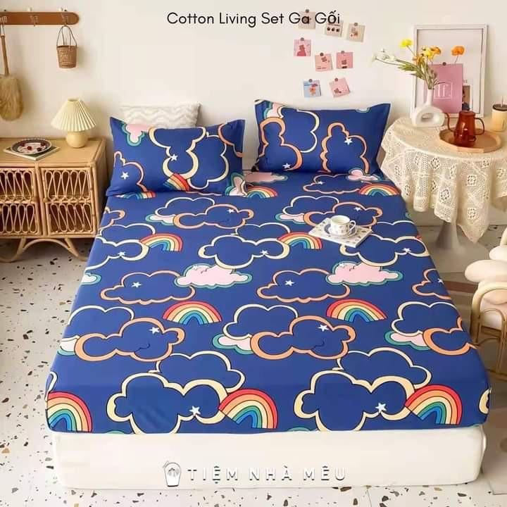 Bộ Ga Gối Cotton Lụa 5D m6/m8/2m - Nhiều Mẫu Tiệm Nhà Mêu Set 3 Món Ga + 2 Vỏ Gối Cotton 100% Siêu Mềm Mịn