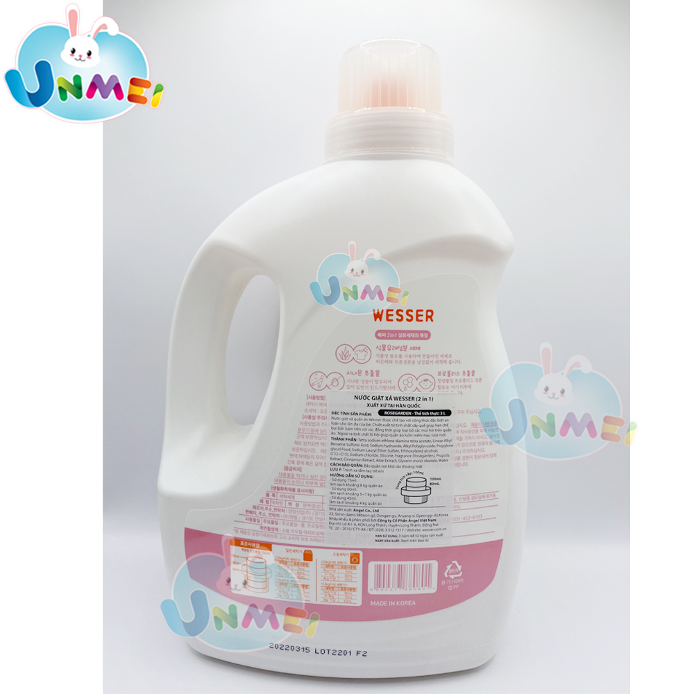 Nước Giặt Xả Wesser 2in1 Hương Rosegarden (3000ml) - Hồng