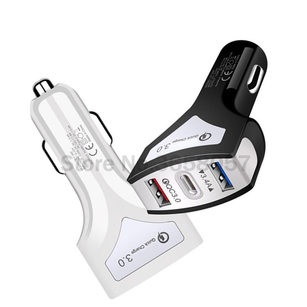 QC3.0 Bộ sạc nhanh nhanh 3 trong 1 Loại C Cổng USB Dual USB Bộ điều hợp bộ sạc tự động cho điện thoại Universal