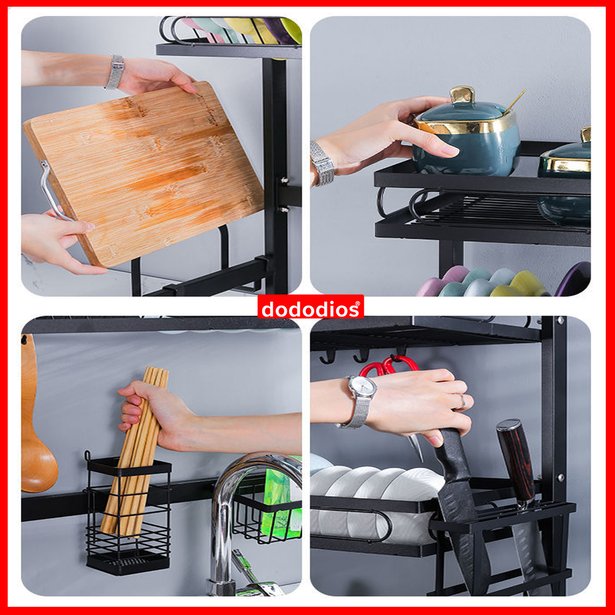 Bộ Kệ Để Bát Thông Minh, Giá Kệ Để Chén Bát Đũa Đa Năng Chọn Cỡ – Lõi Thép Carbon Không Gỉ - Phủ Sơn Tĩnh Điện Cao Cấp Siêu Bền – Chống Bám Bụi Cao Cấp Chính Hãng Dododios