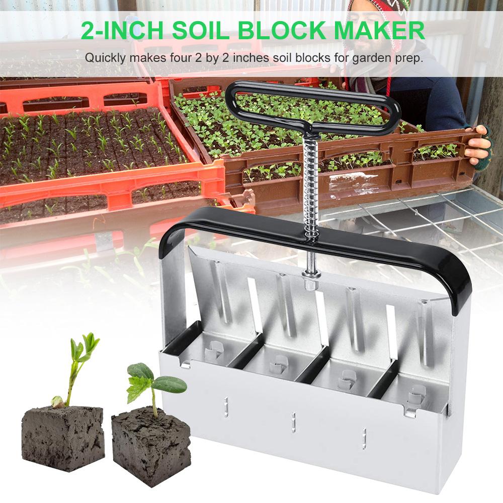 Manual Quad Soil Blocker 2 Inches Soil Block Maker Zinc Alloy Handheld Soil Blocking Tool for Seedlings Cuttings Garden