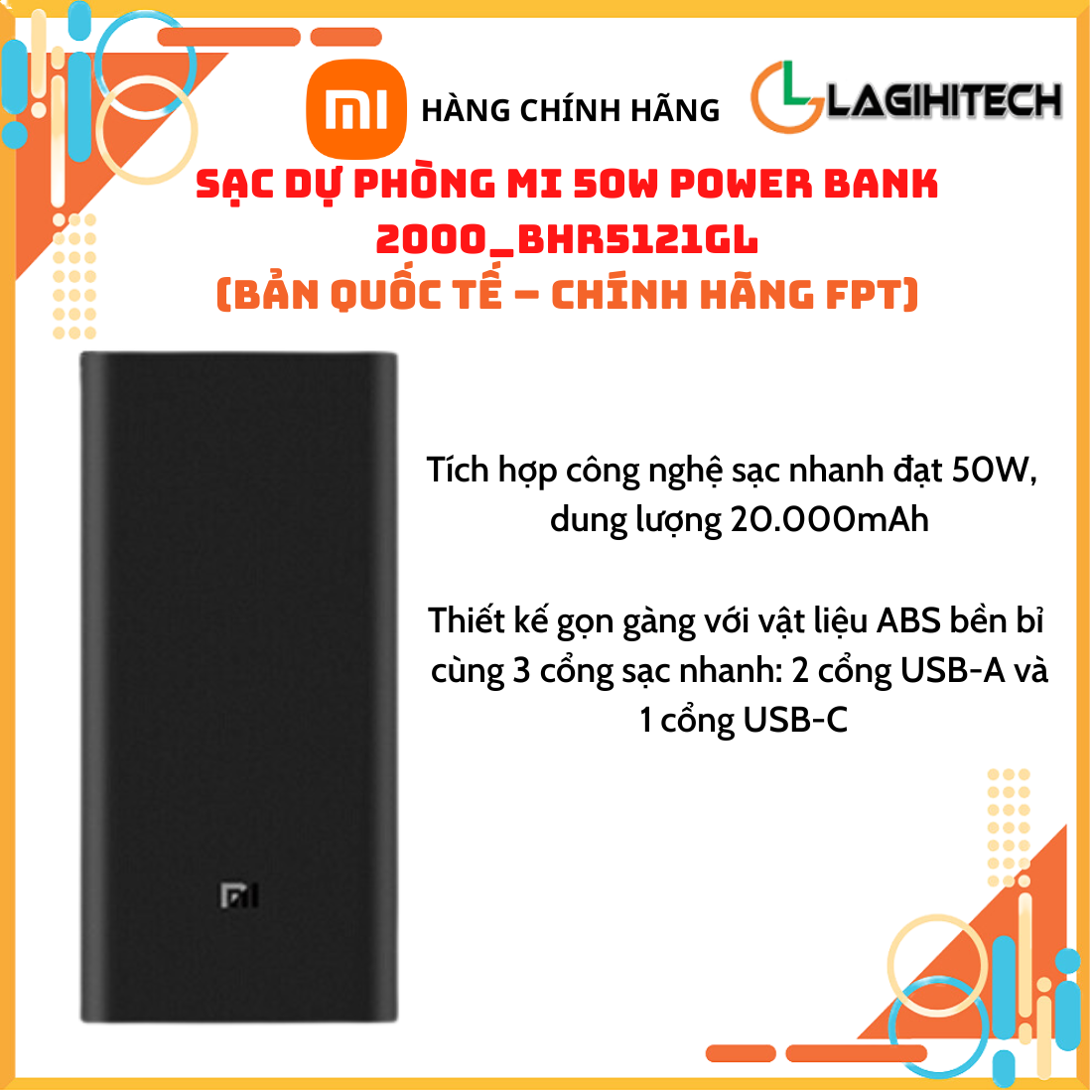 Pin Sạc Dự Phòng Xiaomi Mi Power Bank 50W 20000mAh BHR5121GL Bản Quốc Tế – Hàng Chính Hãng FPT