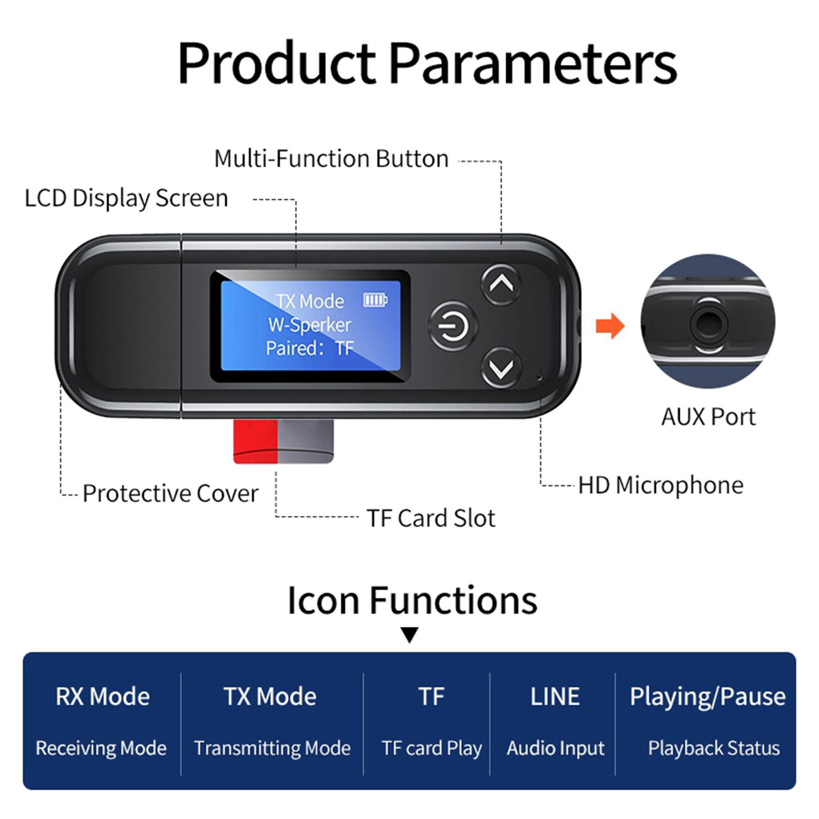 Bluetooth Transmitter for TV,Bluetooth Adapter Receiver with LCD Display,USB Bluetooth Transmitter for TV Car PC