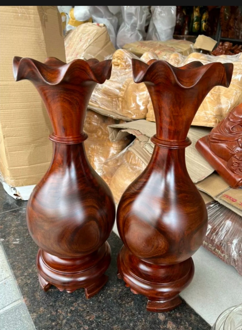 Cặp Lục Bình Gỗ Lim Cẩn Hoa Cao - 50cm - mẫu Mới siêu đẹp